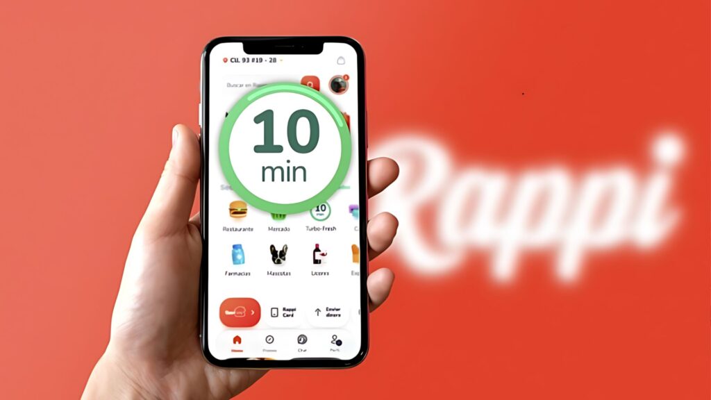 Imagem da mão de uma pessoa segundo um celular com aplicativo Rappi ultra conveniência aberto
